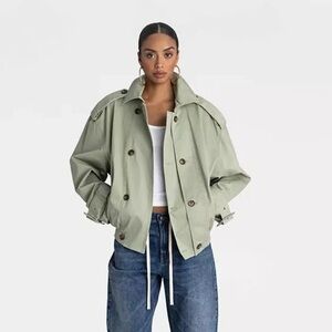 KBB by Kahlana Cropped Light Sage Utility Jacket Trench Sage Green Size Medium